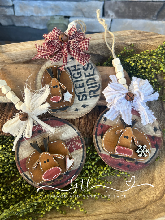 Wonky Reindeer Ornament Set (3pieces) #328