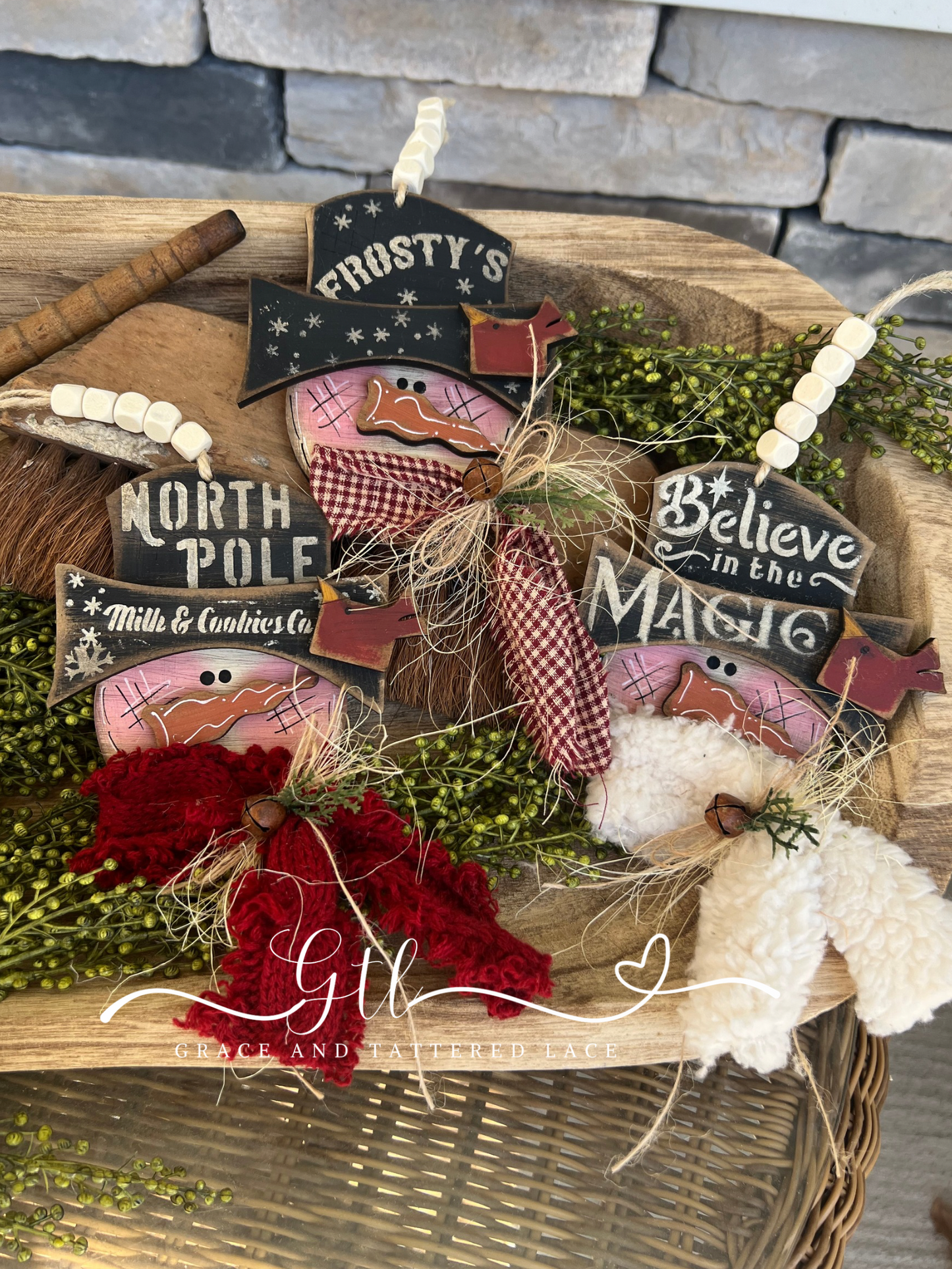 Wonky Snowman Ornament set (3 pieces ) #331