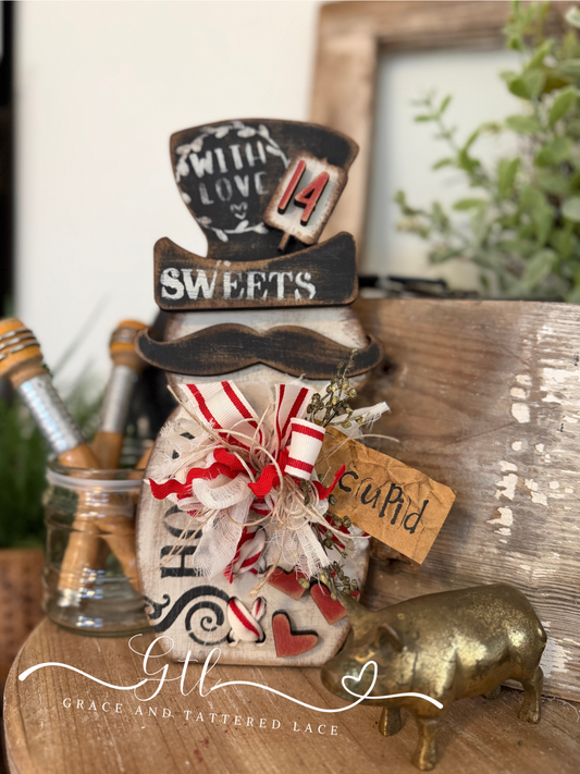 Wonky Stitched Cupid Snowman with Mustache 481