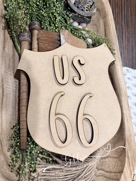 Rustic Route 66 Shield Shelf Leaner #592