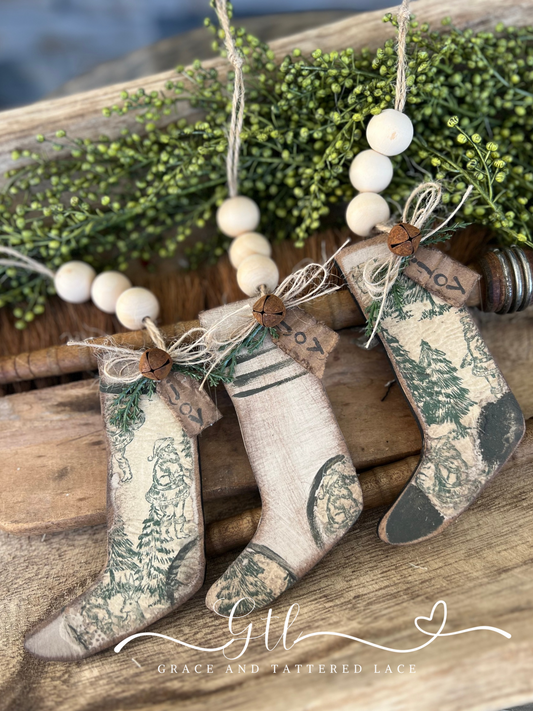 Mini Stocking Ornament Set W/ Napkin #381 (set of 3)