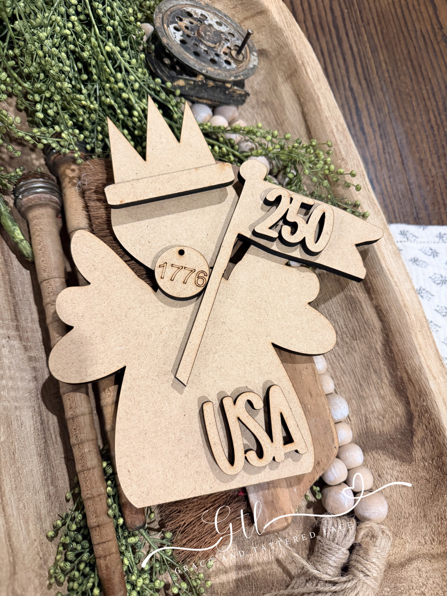 Wonky Rustic Liberty Angel with Flag #590
