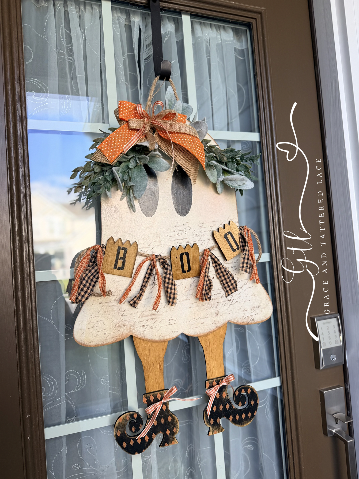 FINISHED DOOR HANGER DIY KIT- Wonky Whimsical Ghost Character with Slippers