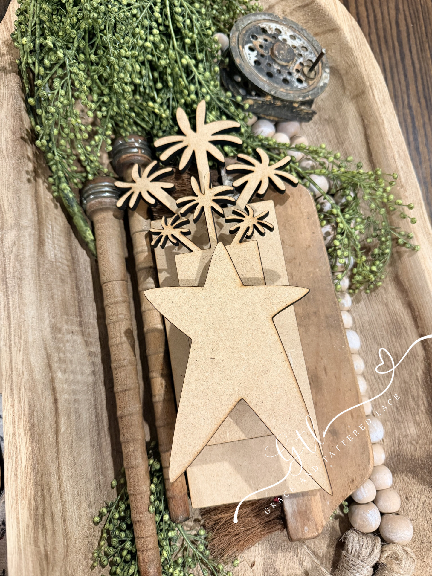 Wonky Rustic Stack of Fireworks with Star #587