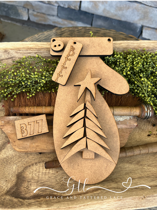 Mitten with Rustic Tree Hanger #379