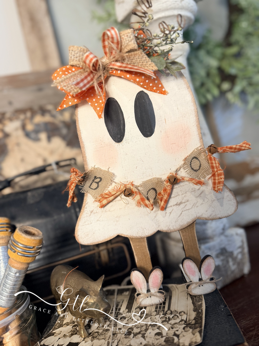Wonky Whimsical Ghost Character with Slippers Shelf Leaner 621