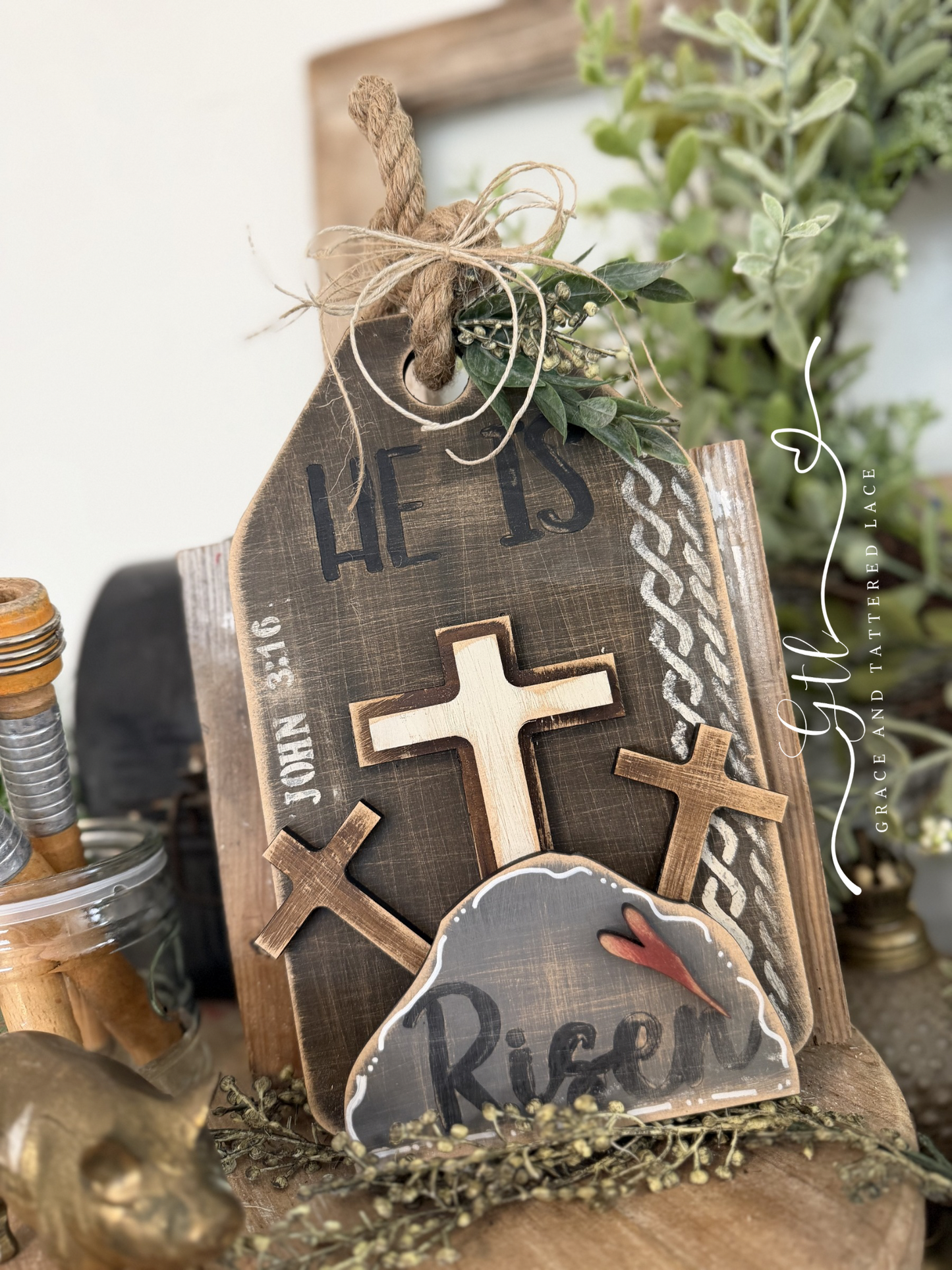 He is Risen Cross Tag