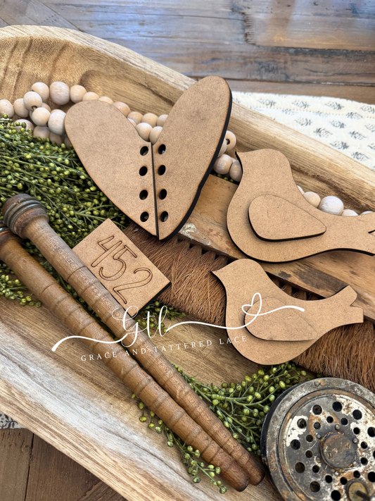 Rustic Birds with Stitched Heart Dough Bowl Fillers #452