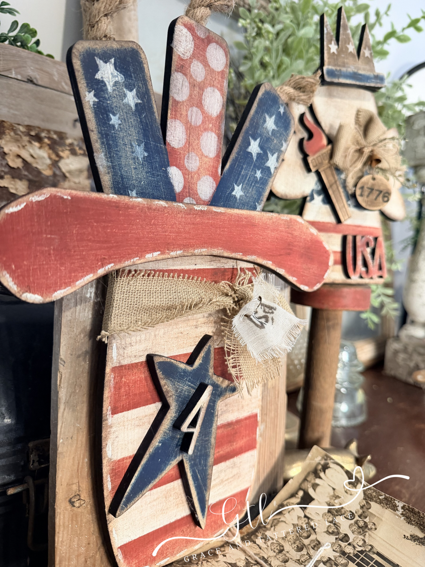 Wonky Rustic Uncle Sam Hat with Fireworks #486