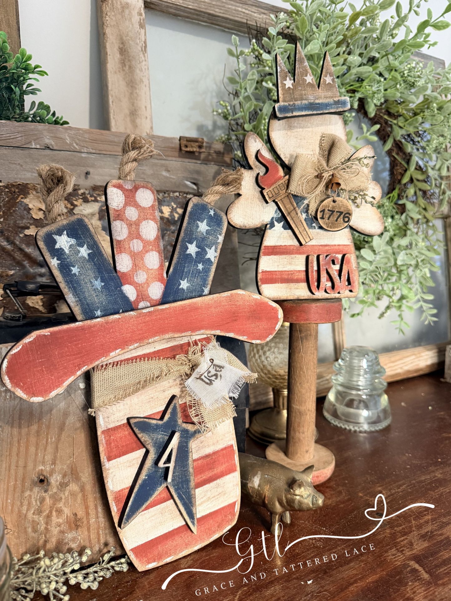 Wonky Rustic Uncle Sam Hat with Fireworks #486
