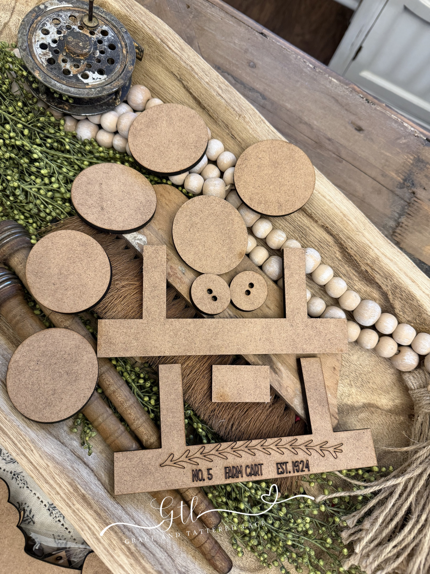 Prim Cow Pull Toy Cart Interchangeable #540