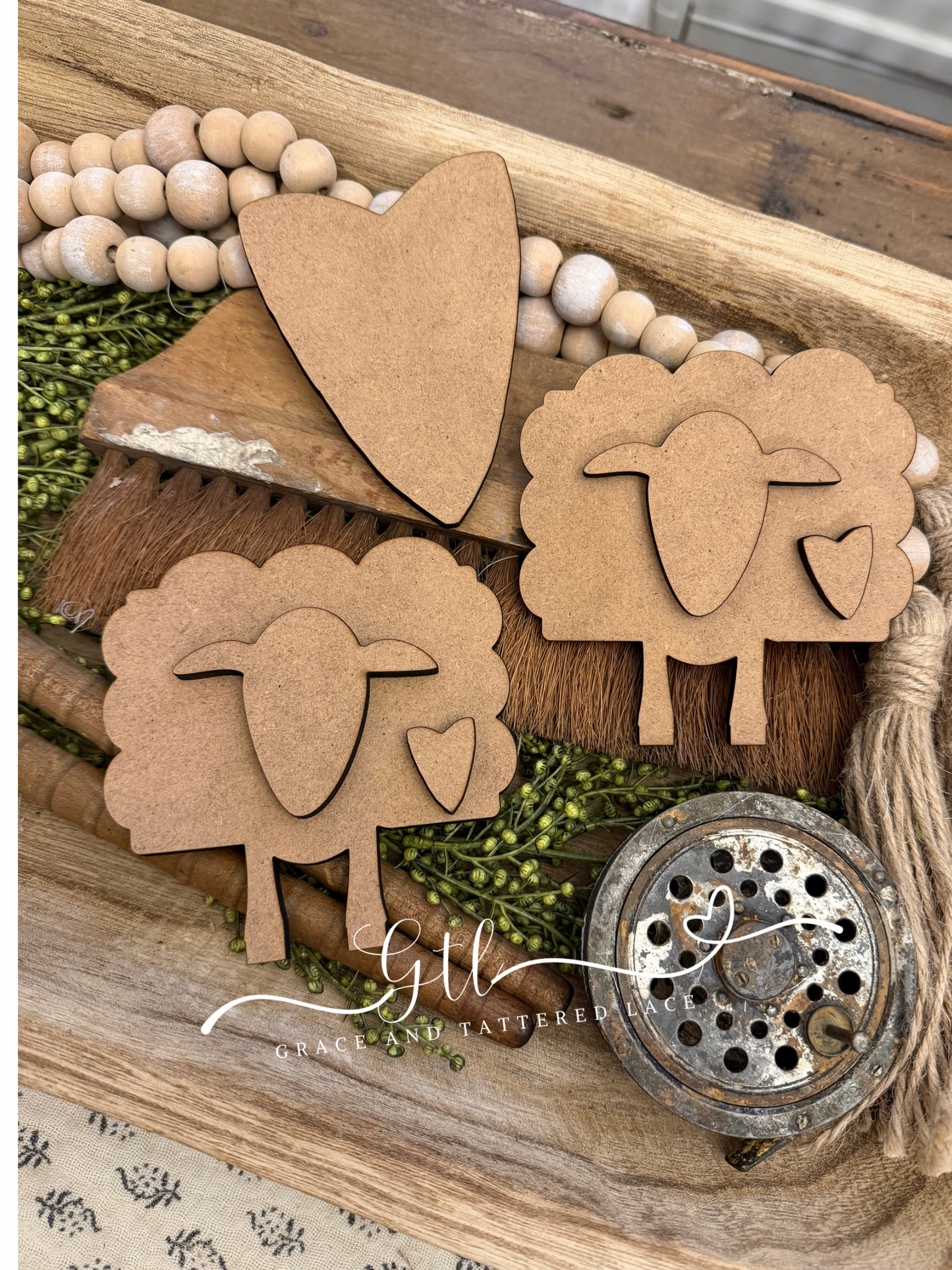 Wonky Sheep with Heart Dough Bowl Filler #558