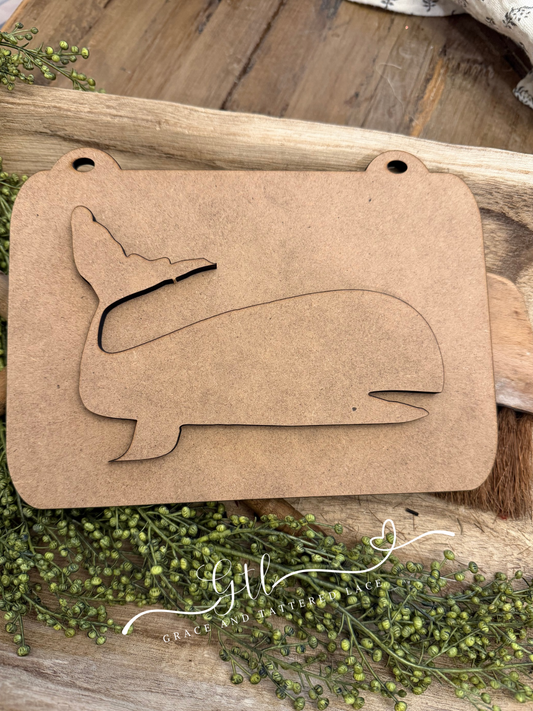 Rustic/Primitive Whale with Vintage Hanger Board #422