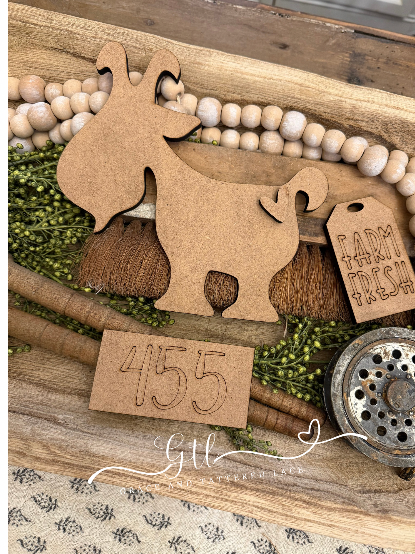 Wonky Goat Insert and Farm Fresh Tag ONLY (Fits interchangeable breadboard)#455