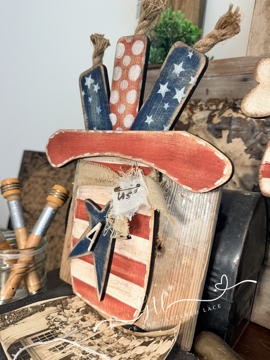 Wonky Rustic Uncle Sam Hat with Fireworks #486