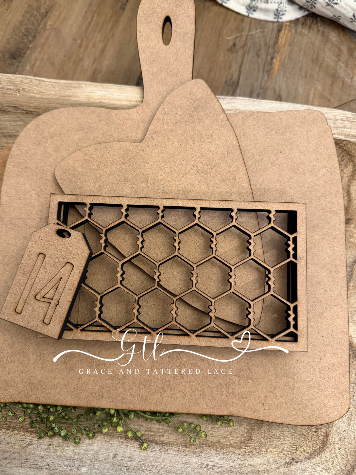 Heart Insert and 14 Tag ONLY (Fits Faux Chicken Wire Cutting Board)#443