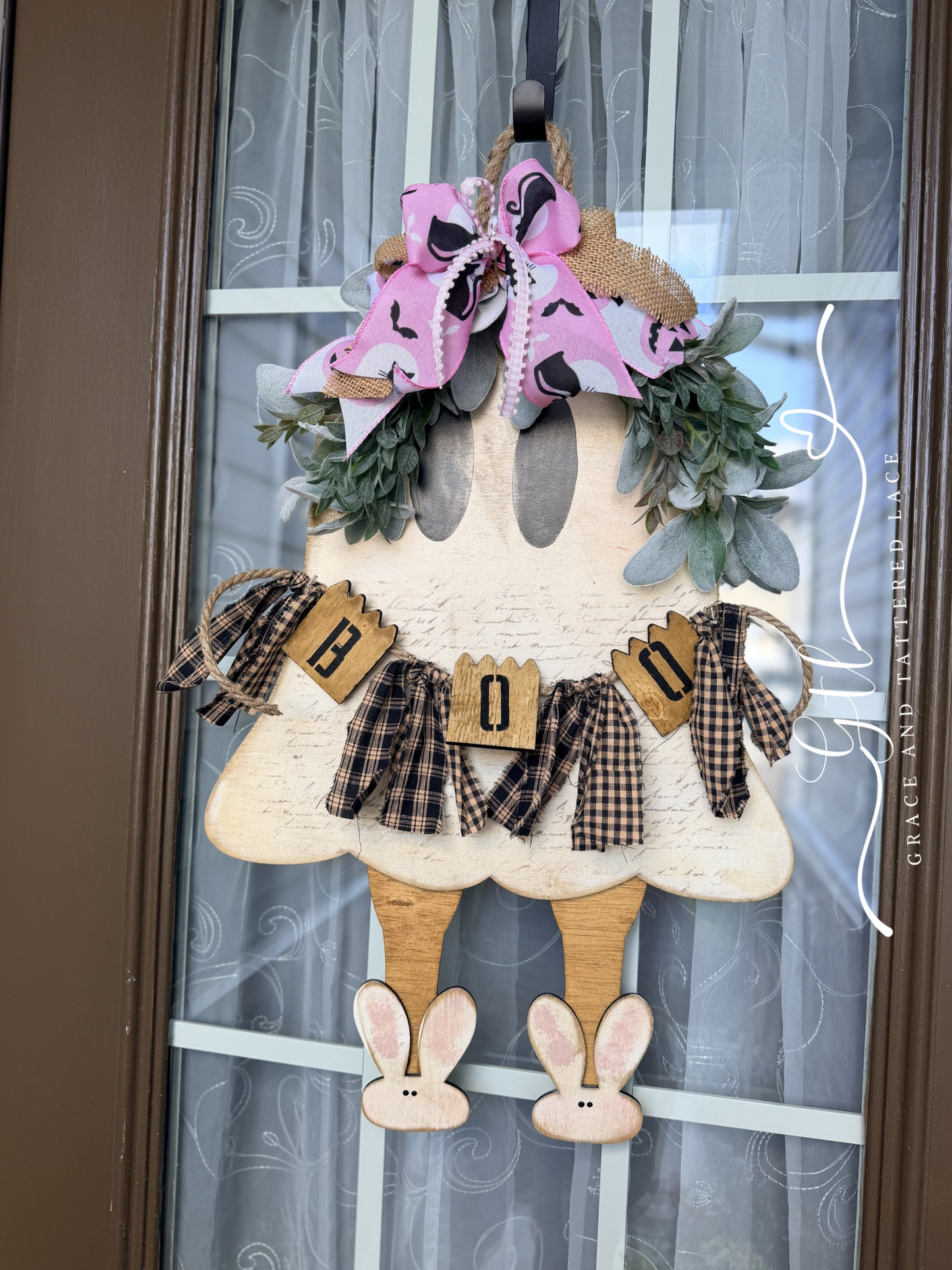 FINISHED DOOR HANGER DIY KIT- Wonky Whimsical Ghost Character with Slippers