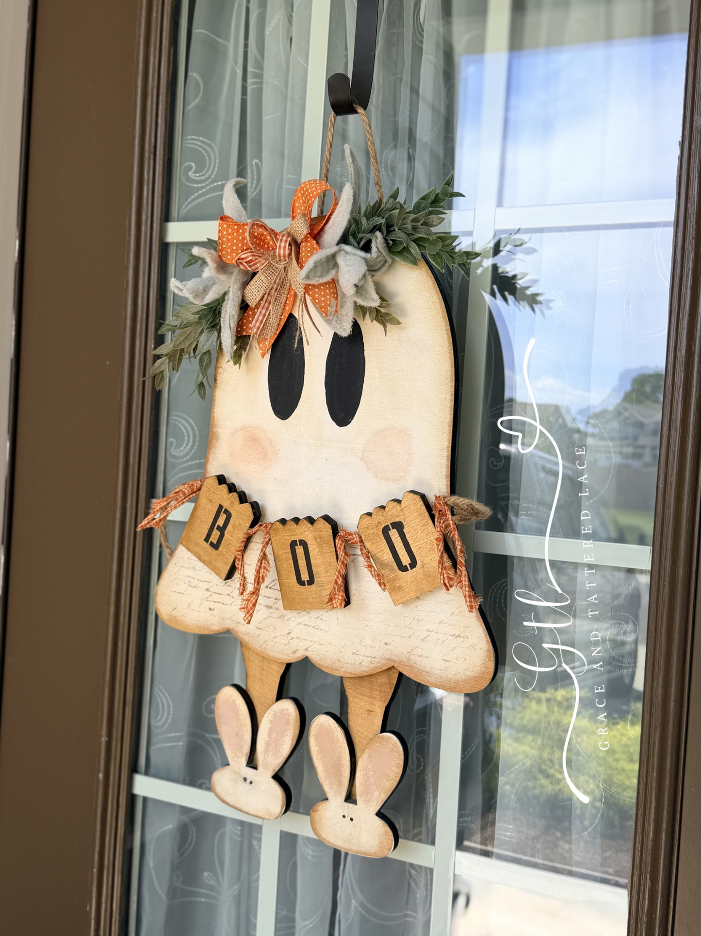 FINISHED DOOR HANGER DIY KIT- Wonky Whimsical Ghost Character with Slippers