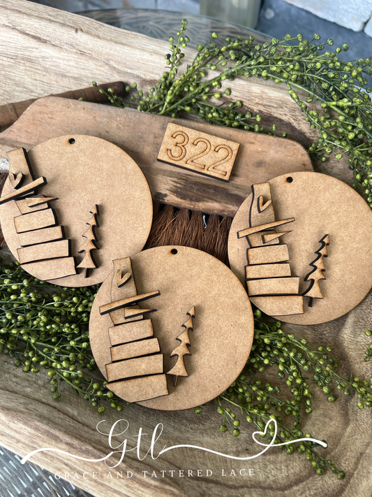 Rustic Chunky Scrap wood Snowman Ornament Set (3 pc) #322