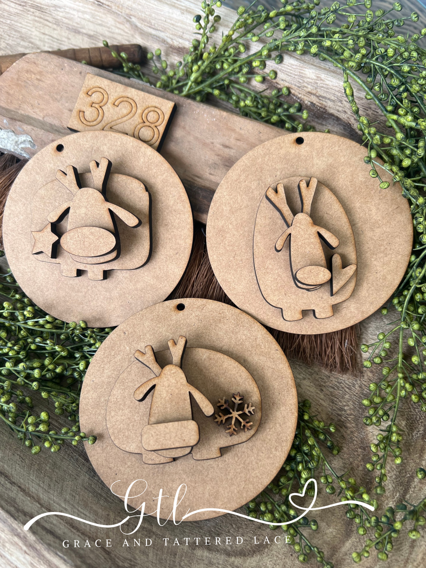 Wonky Reindeer Ornament Set (3pieces) #328