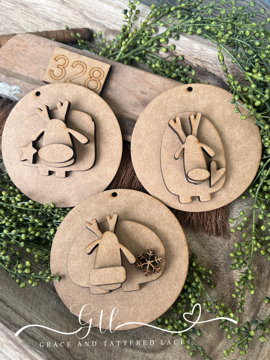 Wonky Reindeer Ornament Set (3pieces) #328