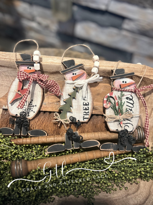 Wonky Dangling Shoes Snowman Ornament set (3 pieces ) #355
