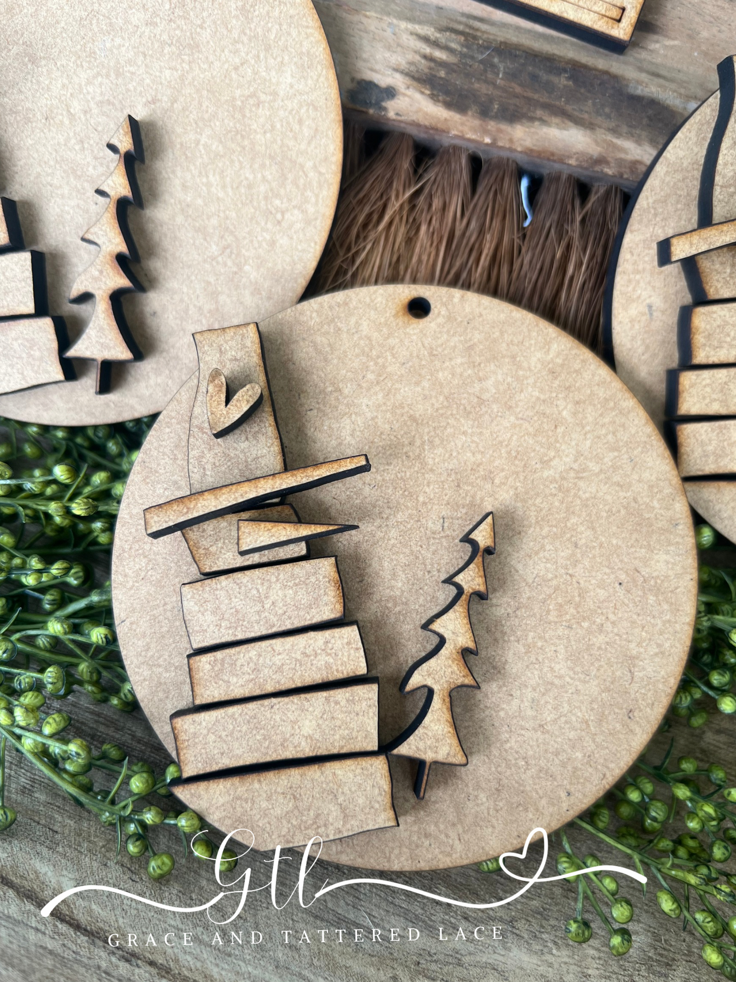 Rustic Chunky Scrap wood Snowman Ornament Set (3 pc) #322