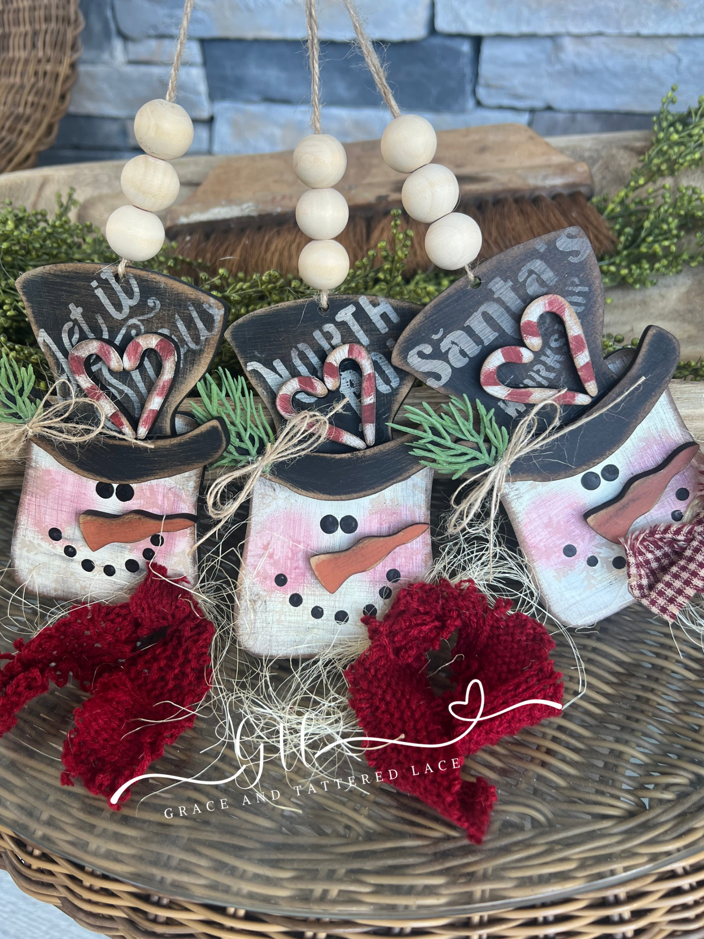 Wonky Square Snowman Ornament set (3 pieces ) #344