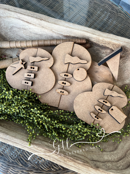 Rustic Faux Scrap Wood Snowman Trio Shelf Sitter #369