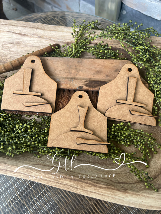 Wonky Snowman on Cow Tag Ornament Set (3 pieces) #323