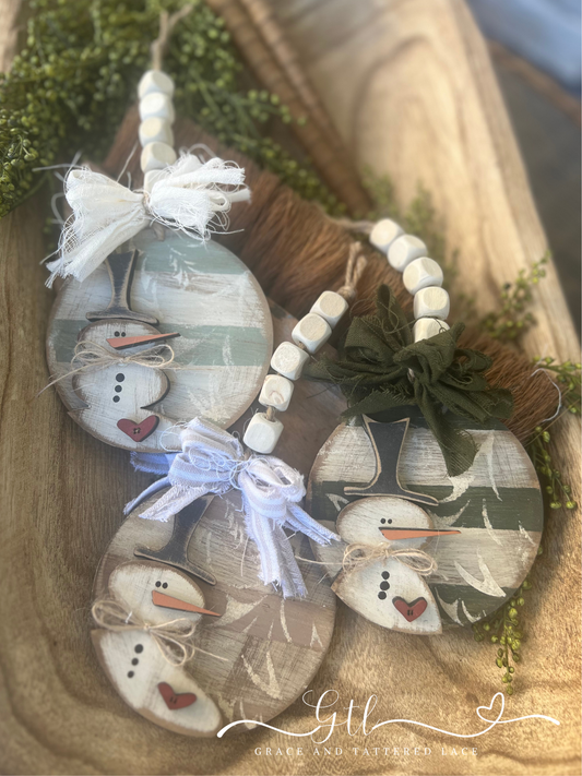 Rustic Round Snowman Ornament Set (3 pc) #315