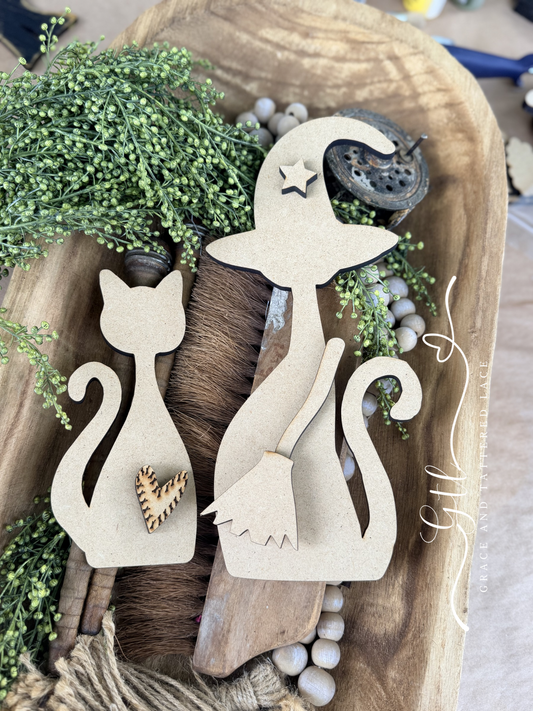 Wonky Whimsical Cat Pair 658