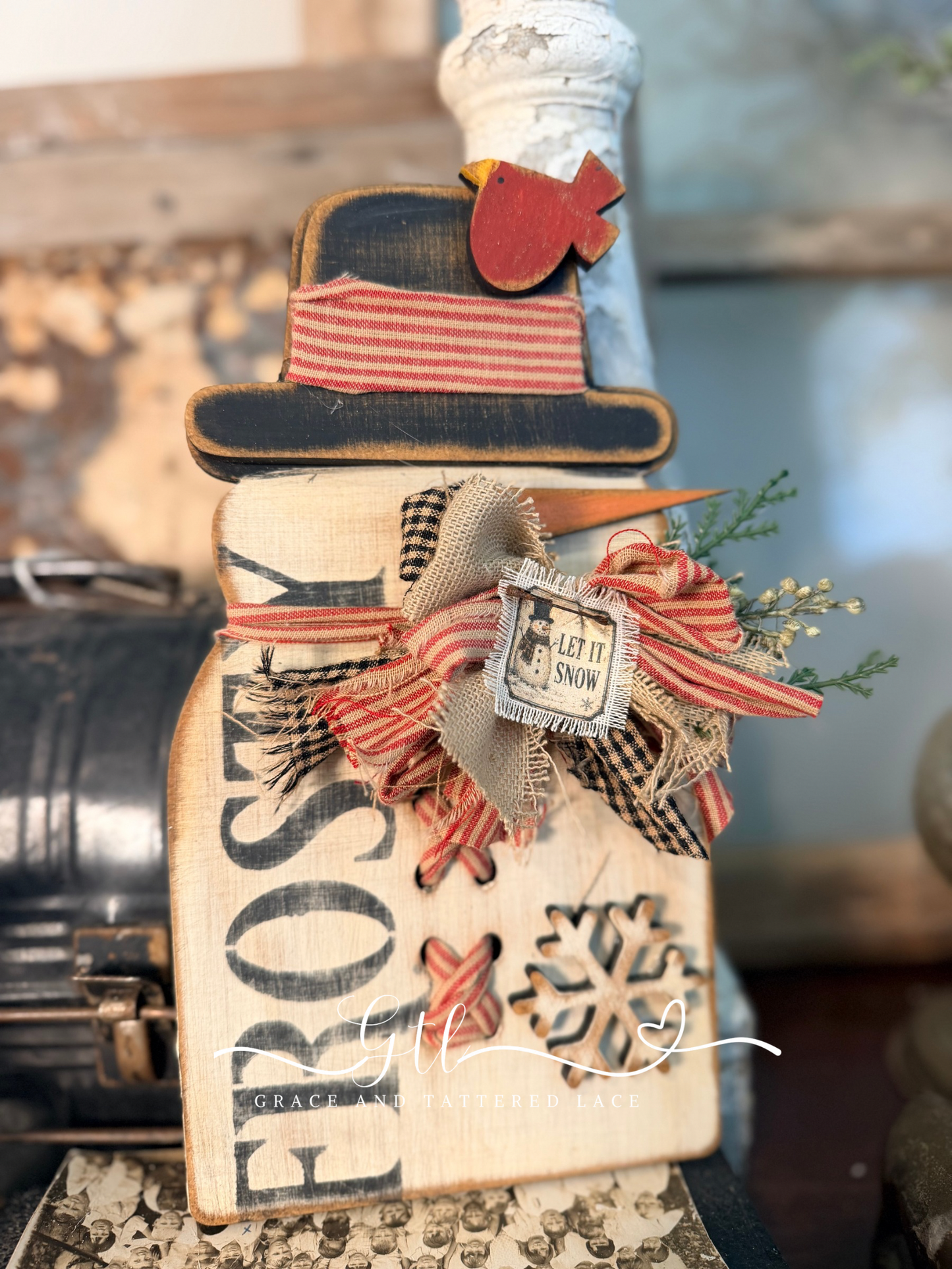 Wonky Stitched Vintage Snowman 709