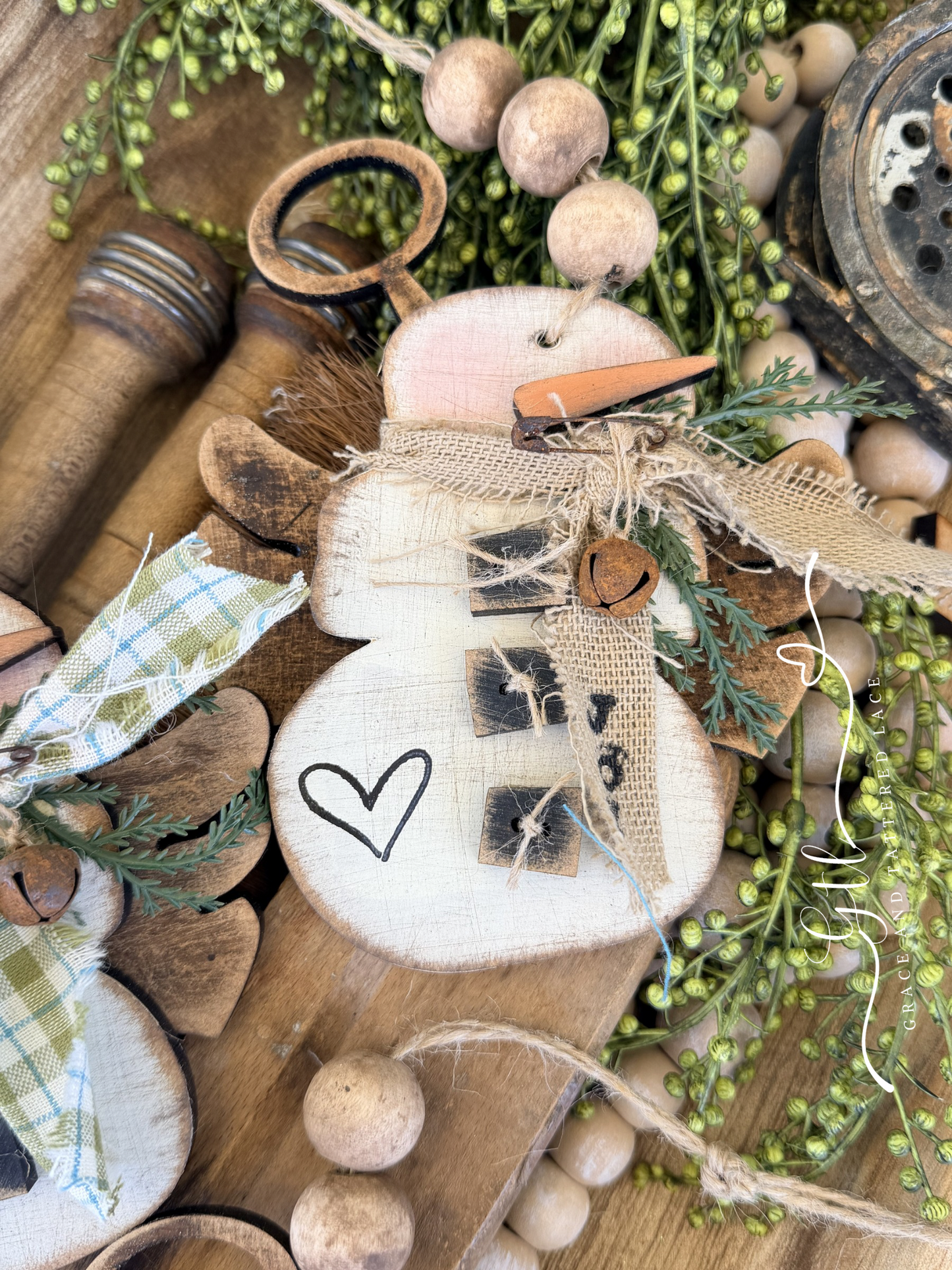 Wonky Rustic Vintage Snow Angel Ornaments 608