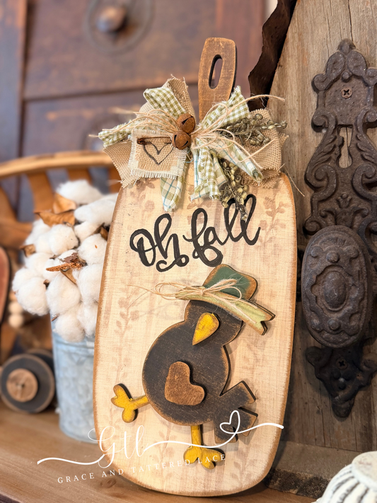 Rustic Wonky TALL Harvest Pumpkin with Crow Shelf Sitter DIY Craft Kit #723