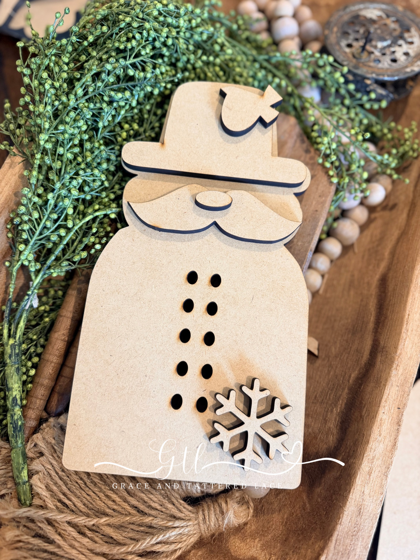Wonky Stitched Vintage Snowman_Santa with Mustache 711