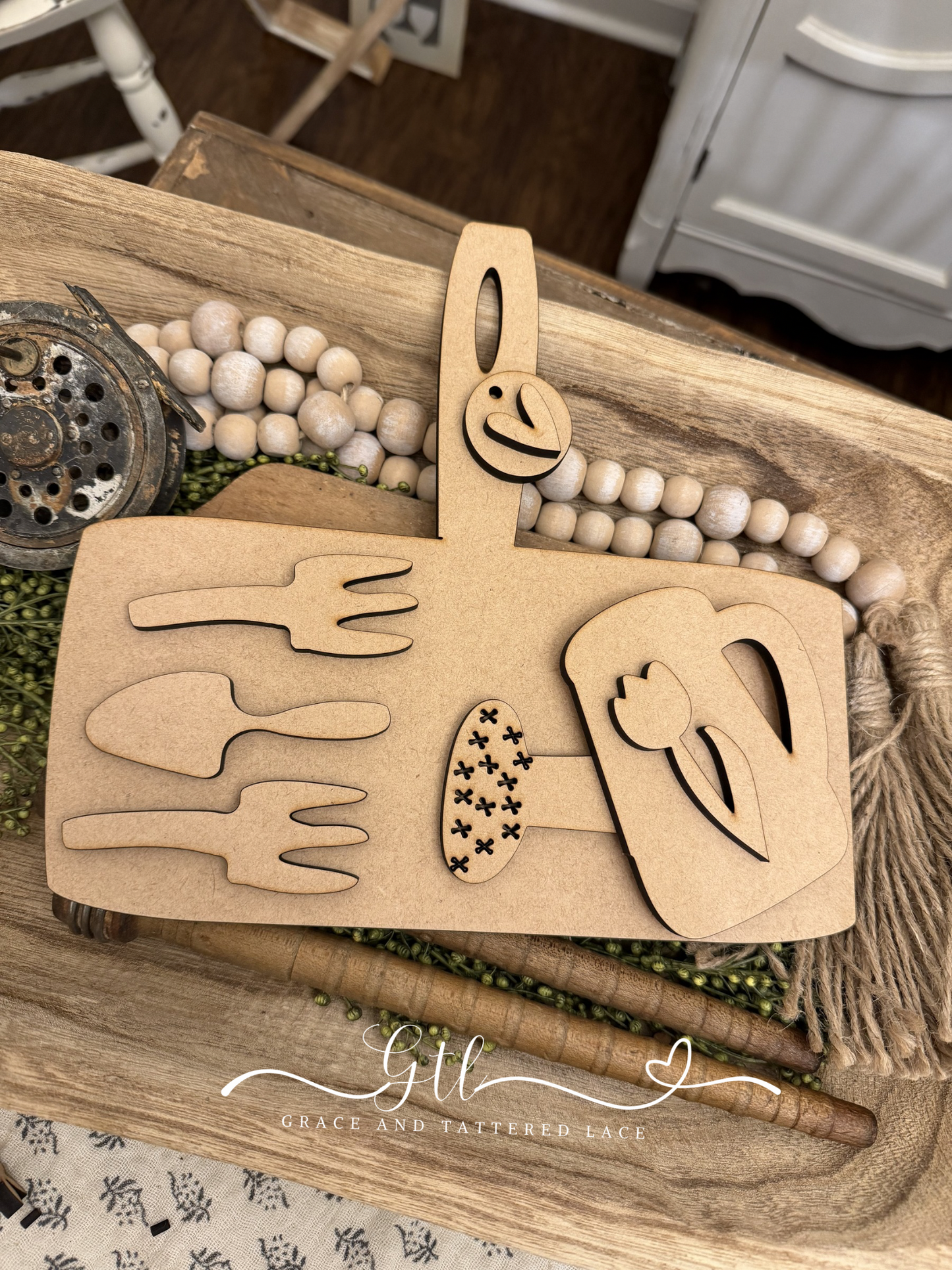 Wonky Watering Can with Garden Tools Bread Board #500