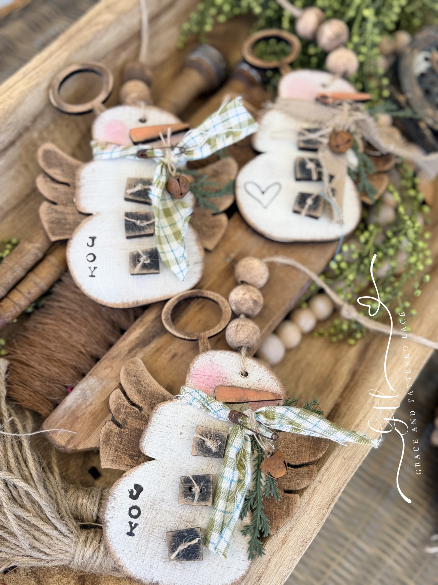 Wonky Rustic Vintage Snow Angel Ornaments 608