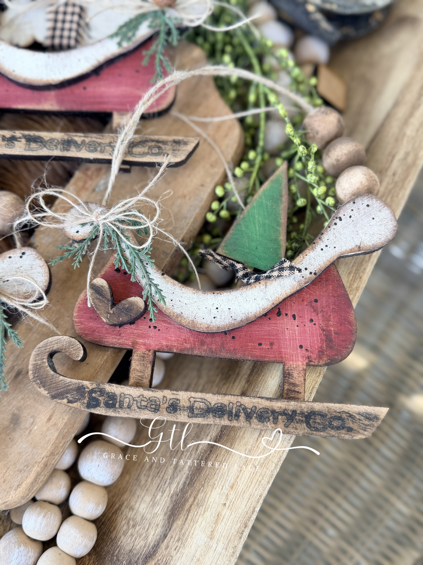 Rustic Vintage Sleigh Ornaments 607