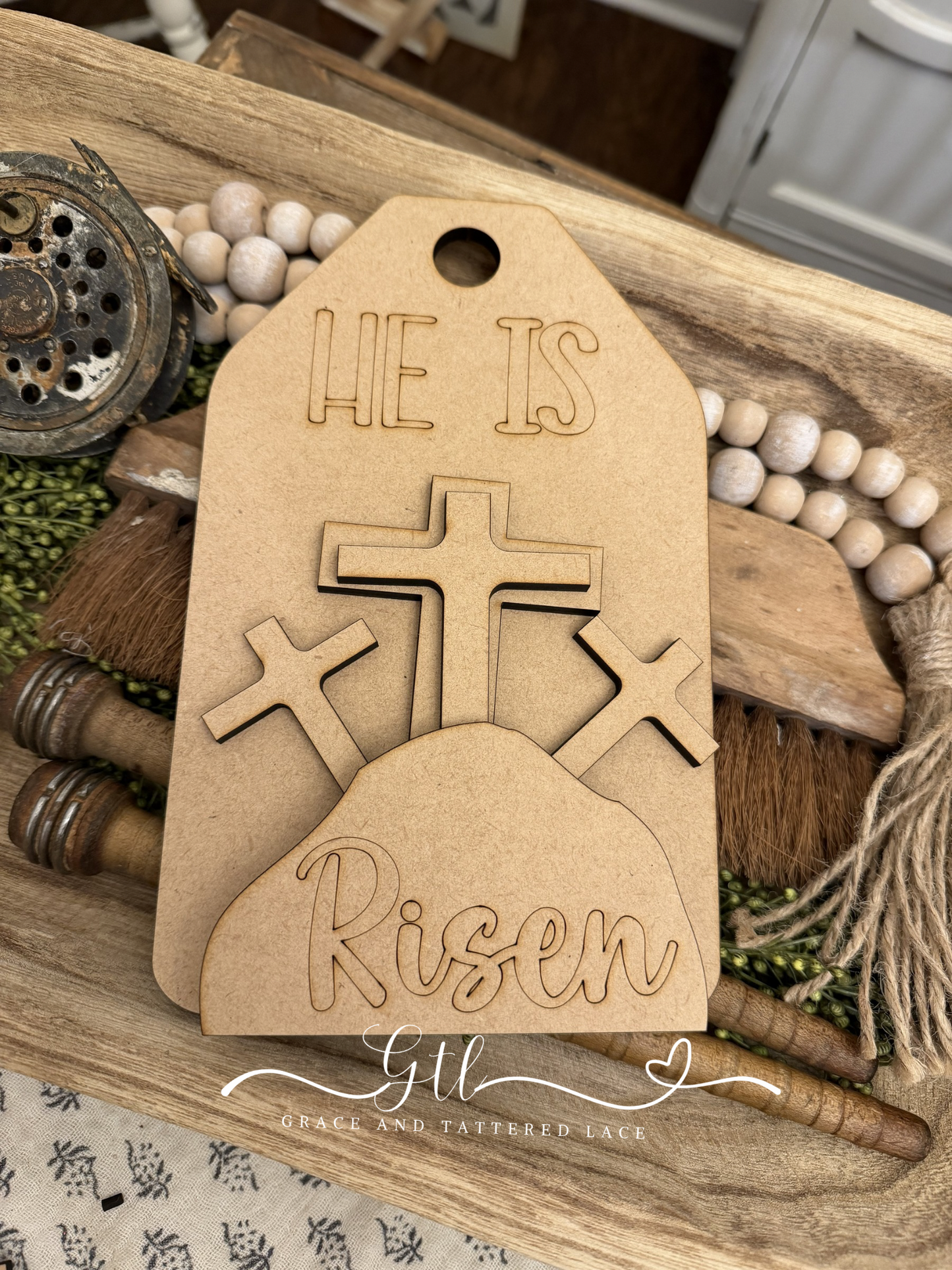 He is Risen Cross Tag