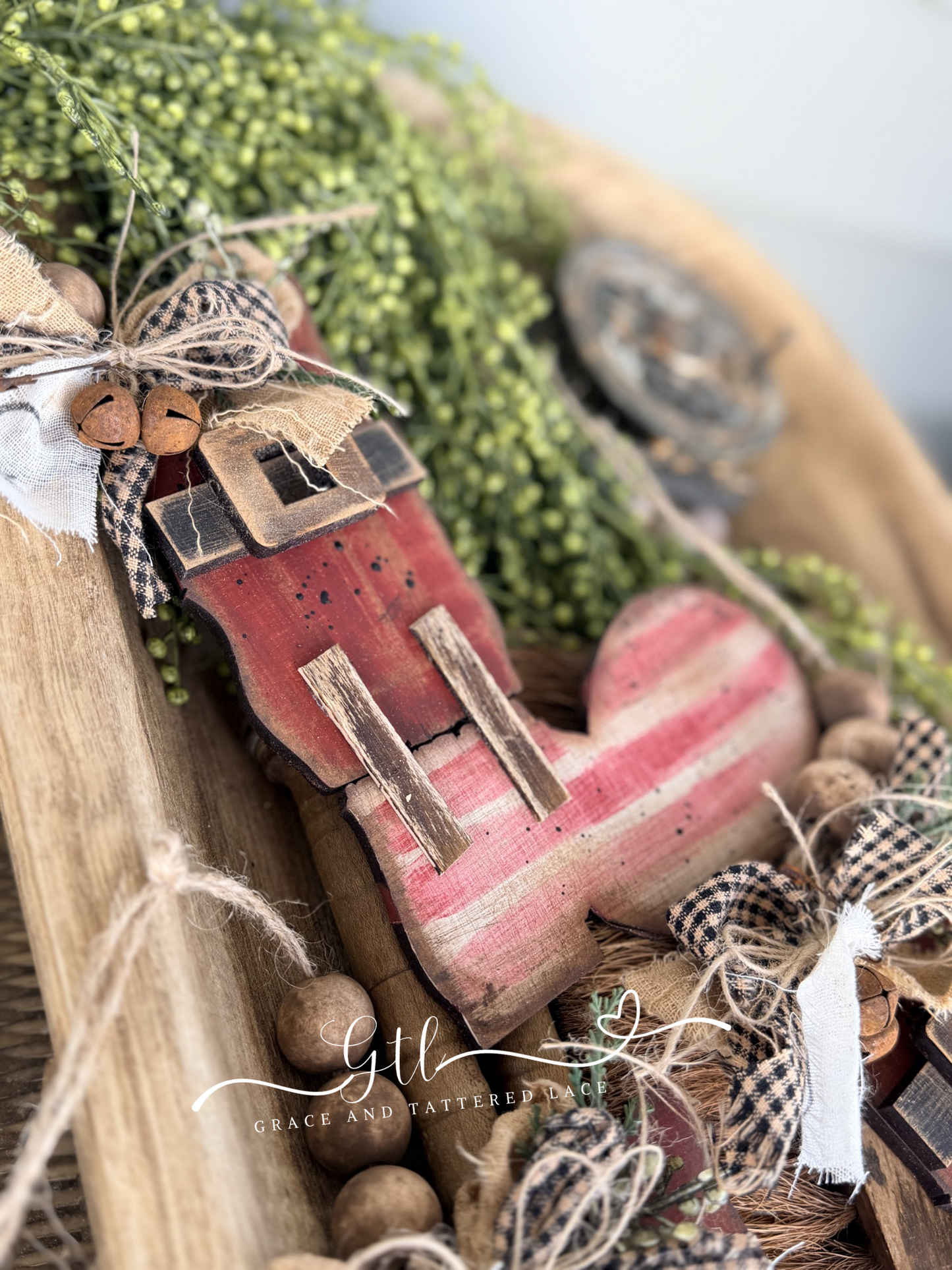 Wonky Rustic Santa Boots Ornaments 612