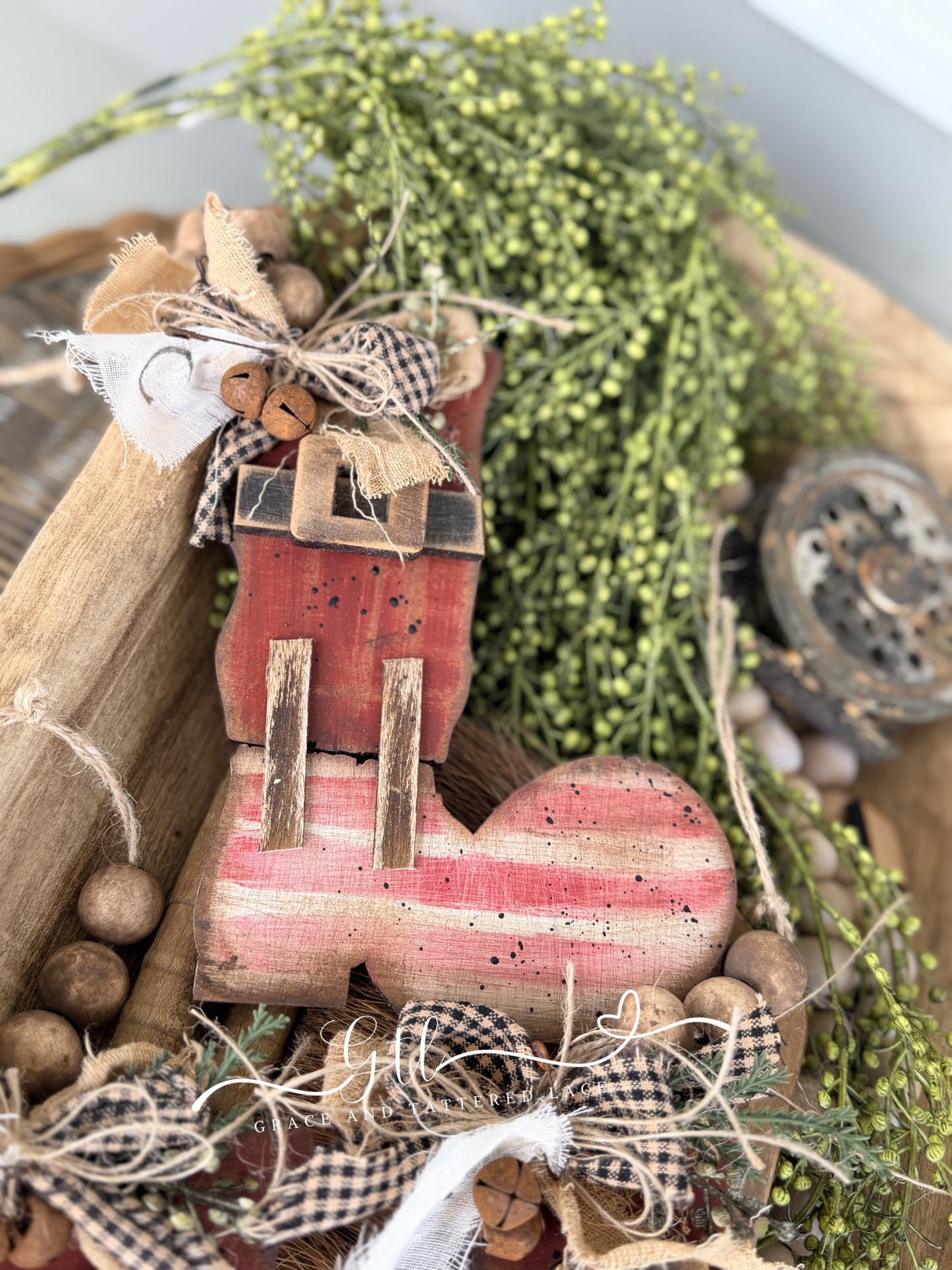 Wonky Rustic Santa Boots Ornaments 612