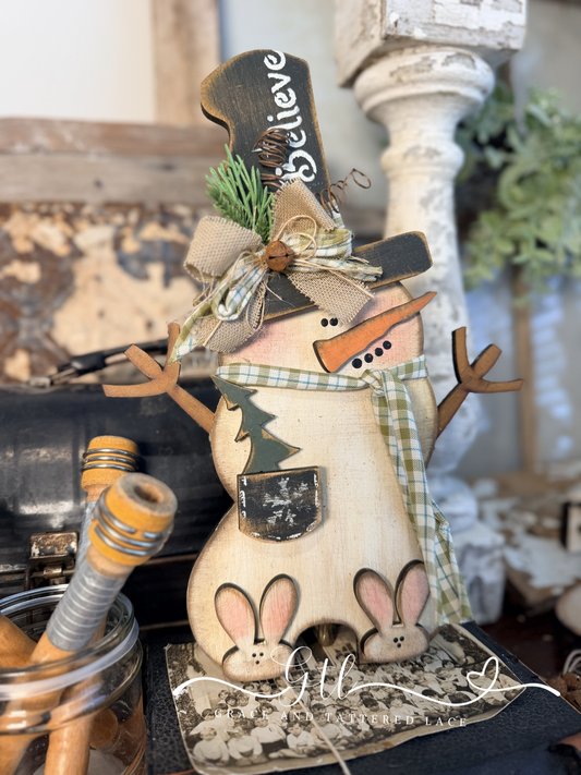 Wonky Snowman with Bunny Slippers 643