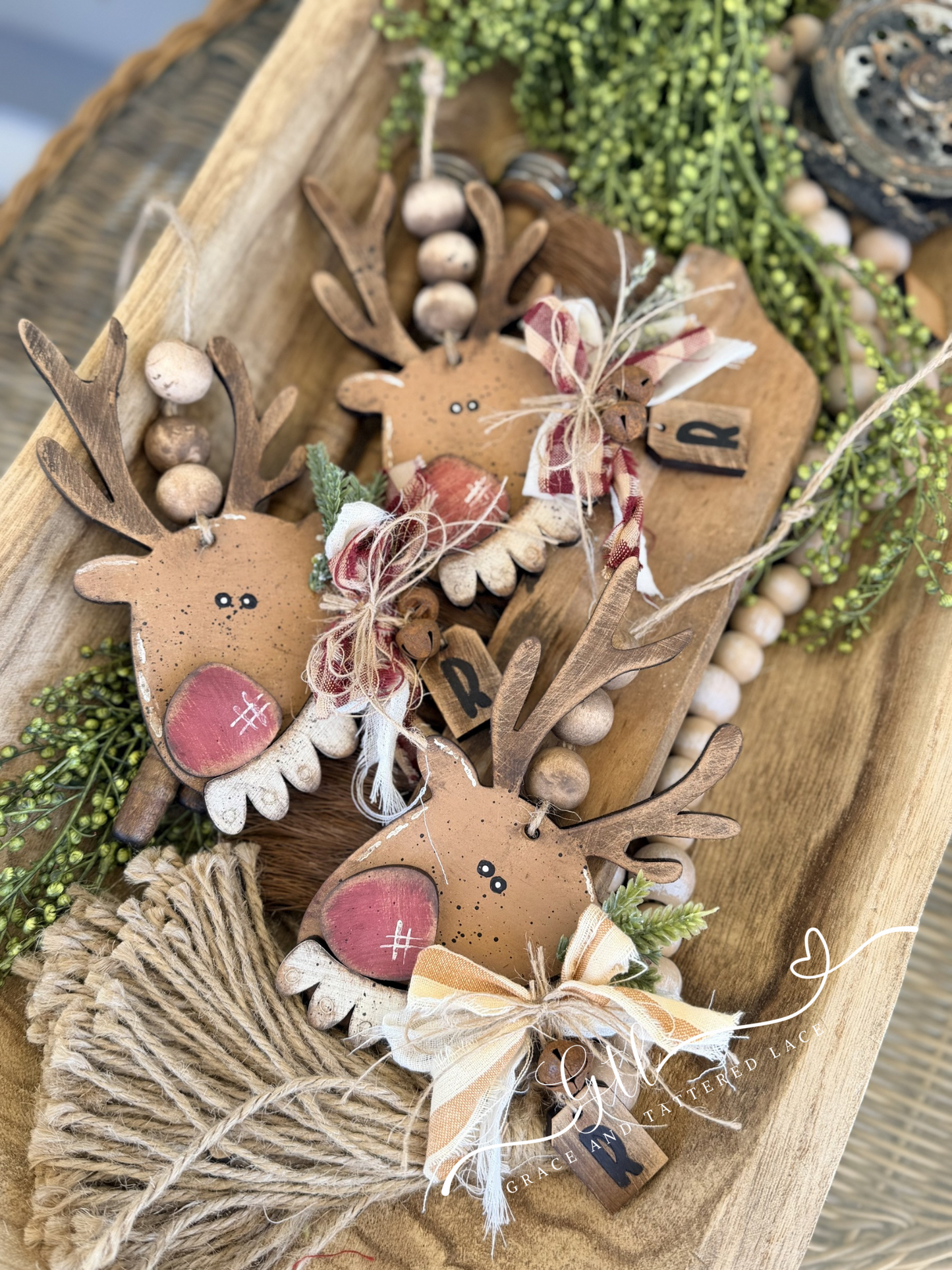 Wonky Rustic Vintage Rudolph Ornaments 609