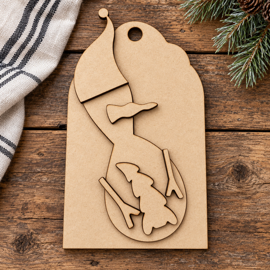 Unfinished MDF Wonky Snowman with Tree Tag #200 wood kit on rustic board