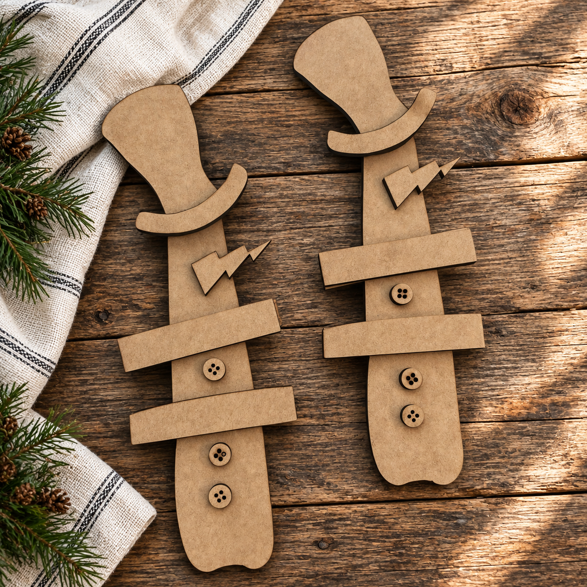 Unfinished MDF pieces for Wonky Snowman two-pack DIY wood kit #248