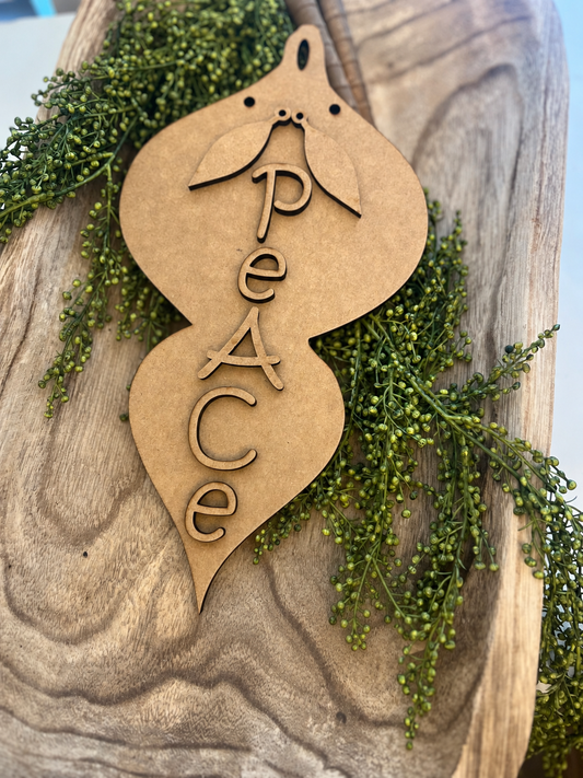 Unfinished MDF Wonky Vintage Peace Christmas Ornament #273
