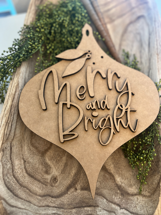 Unfinished MDF Wonky Vintage Merry and Bright ornament #274