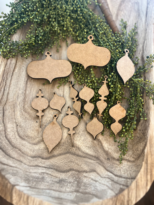 Unfinished MDF Wonky Vintage Christmas Ornament Tag Embellishments Set of 12 #276