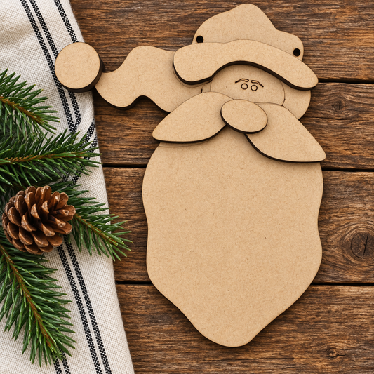 Unfinished MDF Rustic Vintage Santa Ornament #292 wood kit